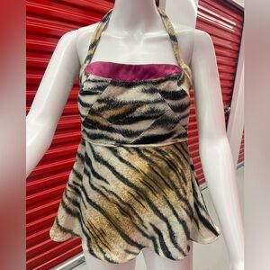 Just Cavalli Zebra Print Halter Top in Black and Tan